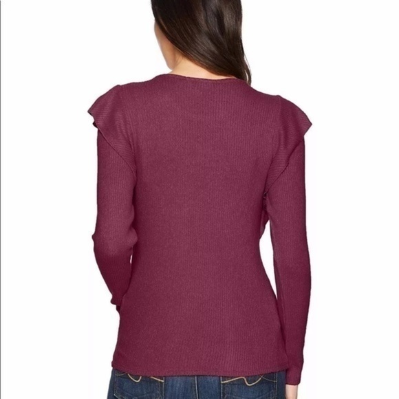 Lucky Brand Rib Ruffle Top, Tawny Port, Large - Picture 3 of 11